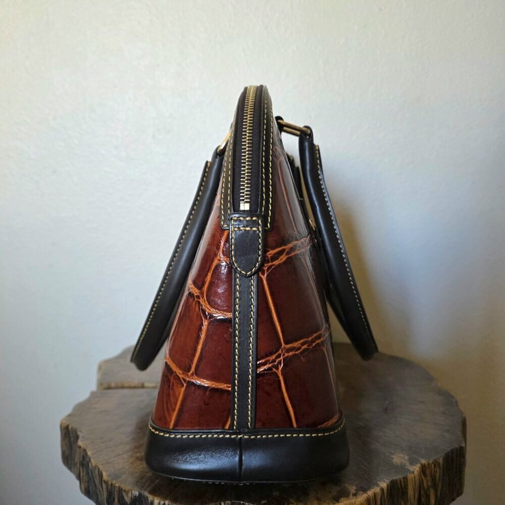 Dooney & Bourke Cognac Croco Embossed Leather Domed Satchel Bag - Picture 12 of 16